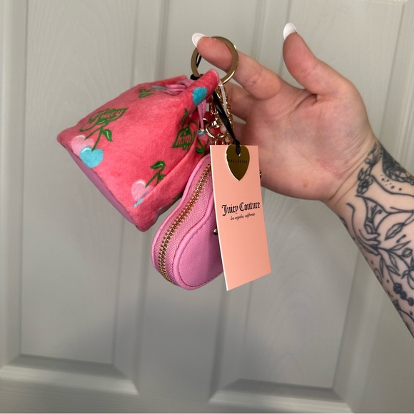 Juicy Couture Handbags - Juicy Couture Viral Pink Cherry Heart Keychain Pouch Set
